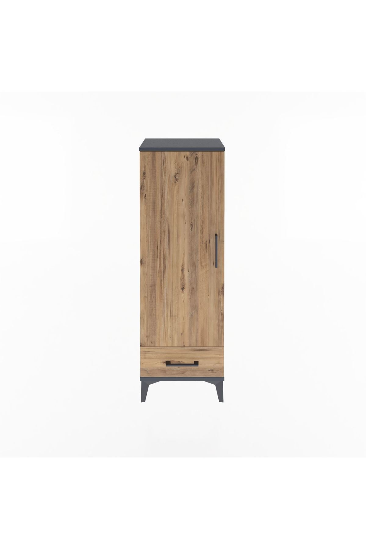 Arges Dolap Tek Raflı Tek Çekmeceli Tek Askılı 44x30x134 Antrasit-Çam