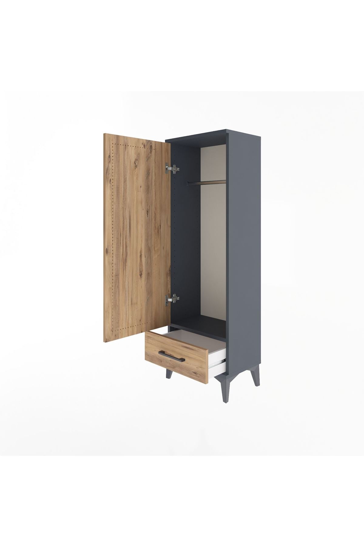 Arges Dolap Tek Raflı Tek Çekmeceli Tek Askılı 44x30x134 Antrasit-Çam