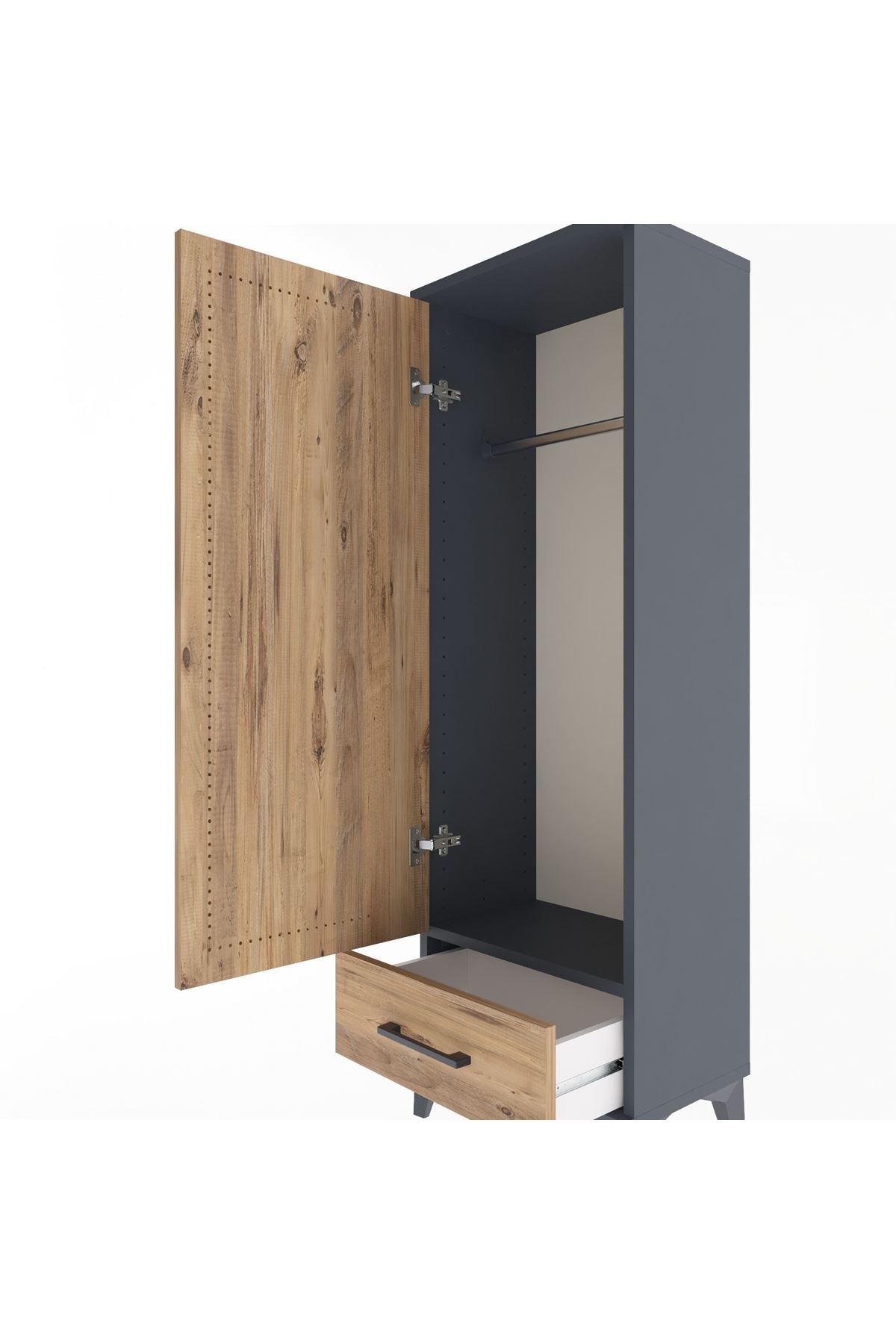 Arges Dolap Tek Raflı Tek Çekmeceli Tek Askılı 44x30x134 Antrasit-Çam