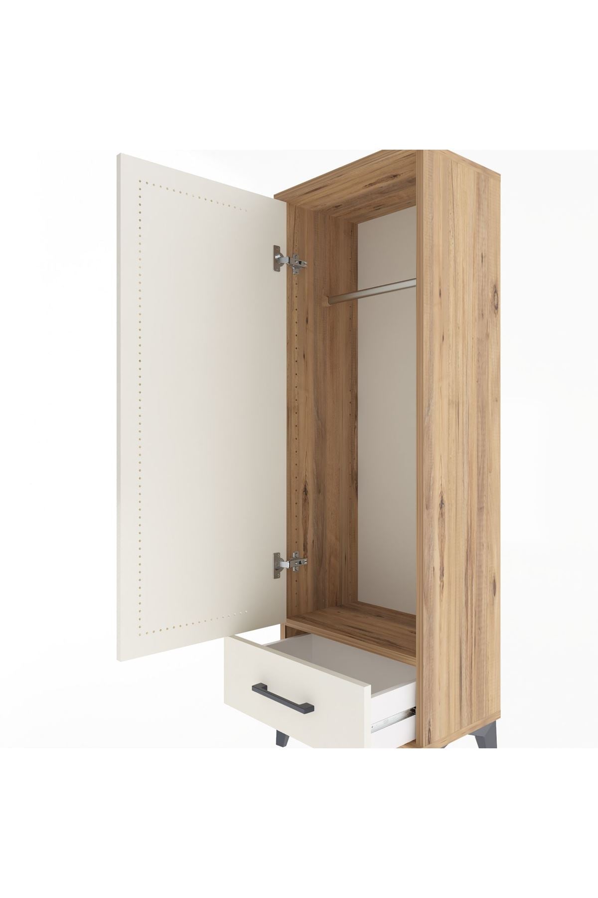 Arges Dolap Tek Raflı Tek Çekmeceli Tek Askılı 44x30x134 Çam-Aytaşı