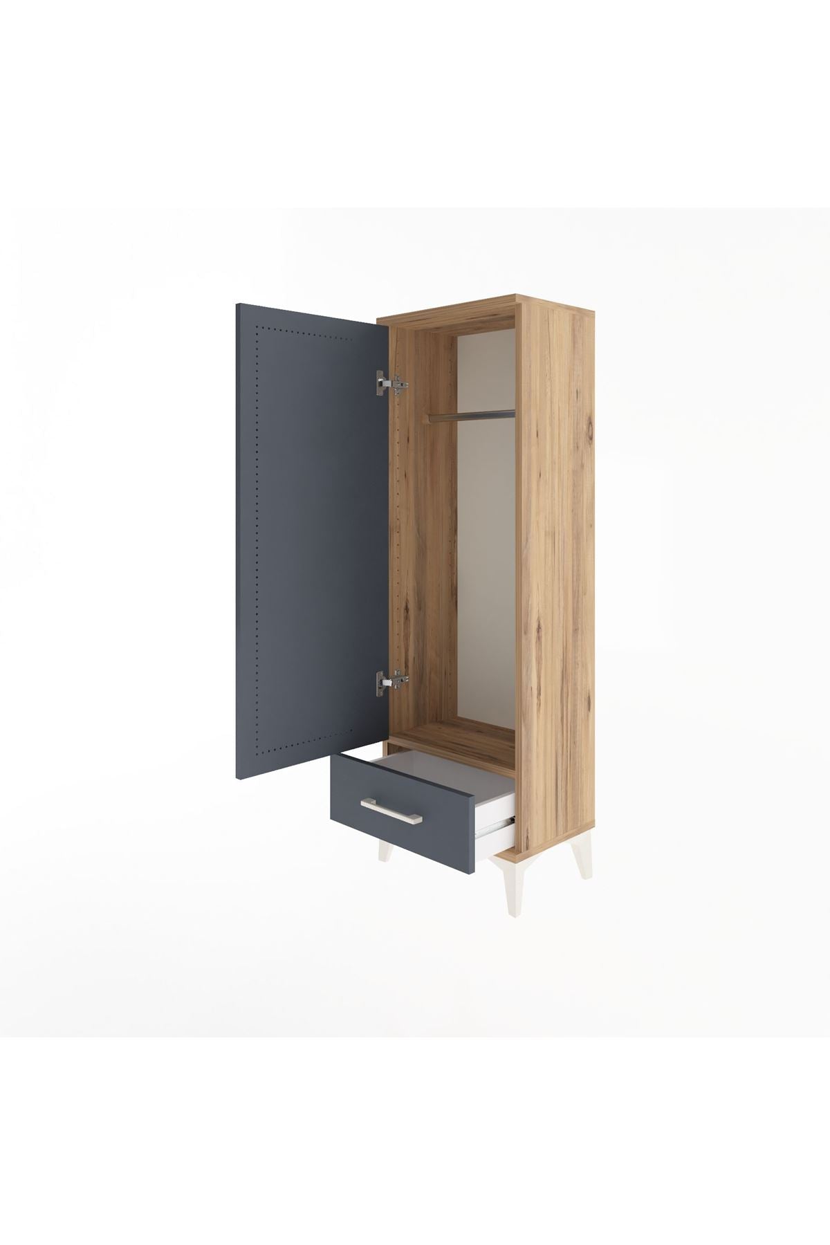 Arges Dolap Tek Raflı Tek Çekmeceli Tek Askılı 44x30x134 Çam-Antrasit