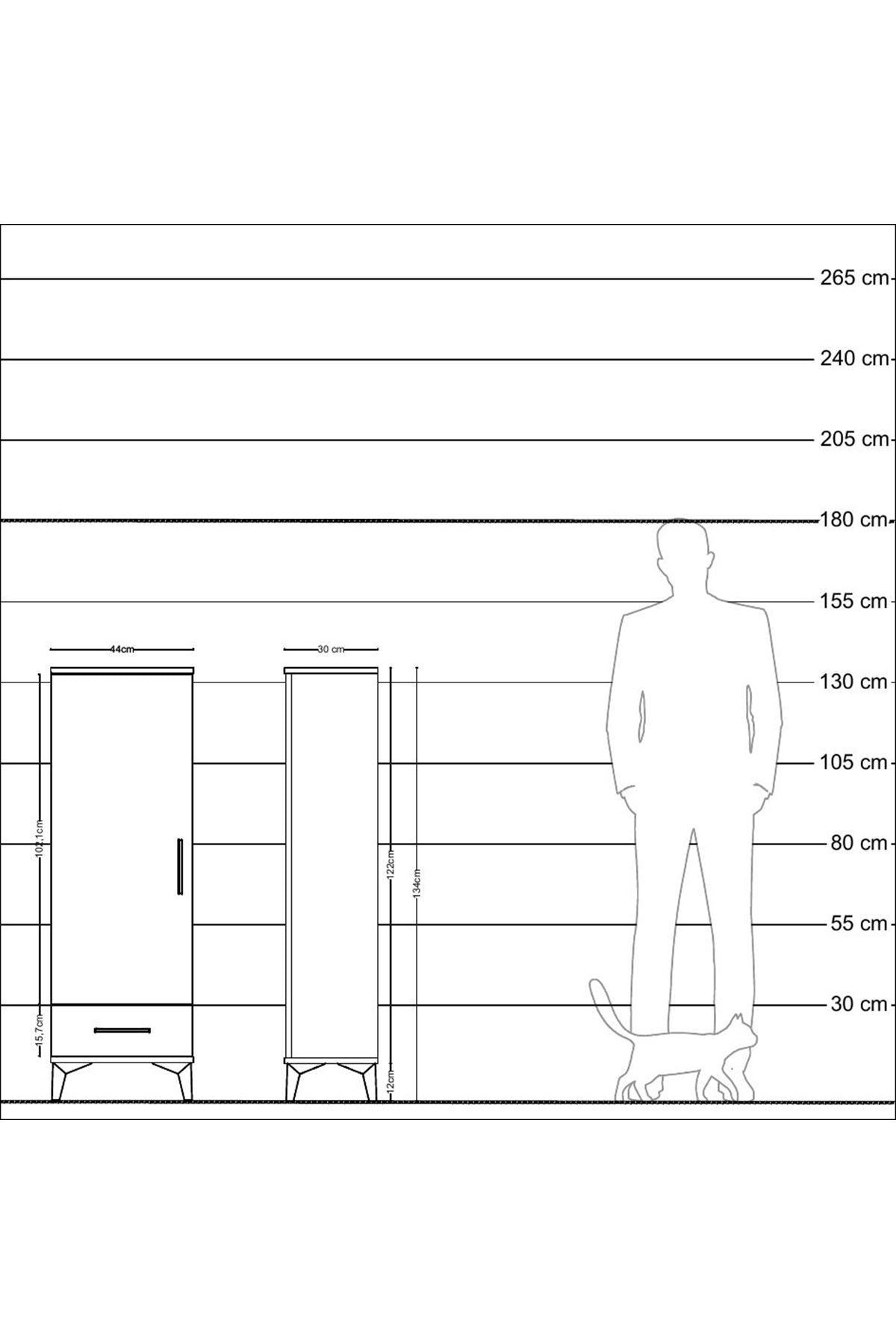 Arges Dolap Tek Raflı Tek Çekmeceli Tek Askılı 44x30x134 Çam-Antrasit