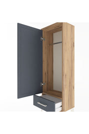 Arges Dolap Tek Raflı Tek Çekmeceli Tek Askılı 44x30x134 Çam-Antrasit