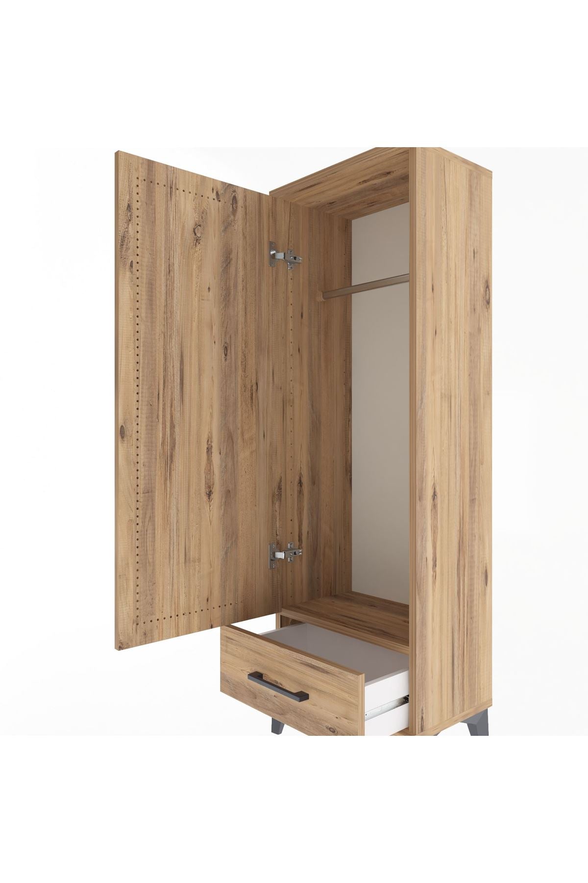 Arges Dolap Tek Raflı Tek Çekmeceli Tek Askılı 44x30x134 Çam-Çam