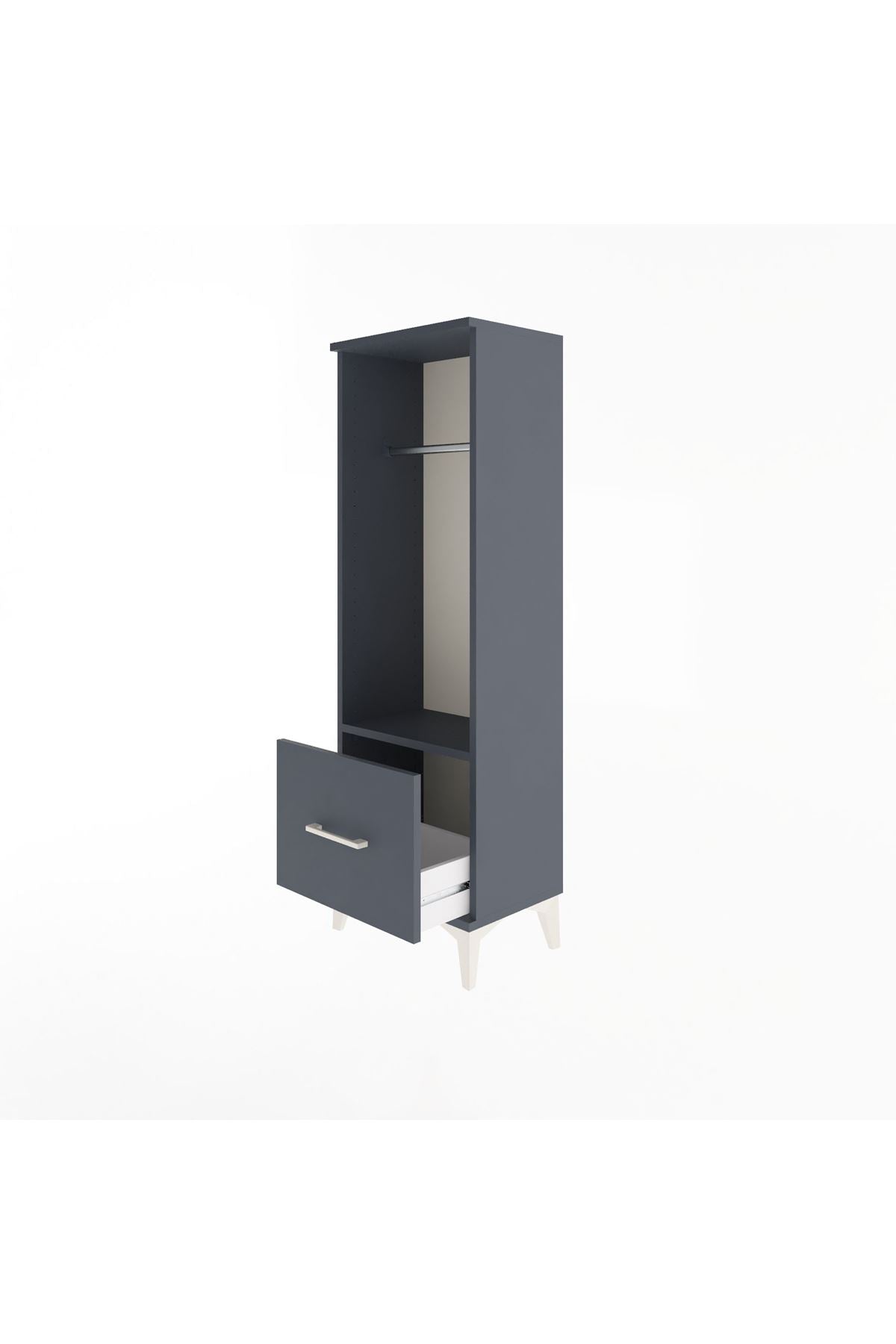 Arges Dolap Tek Raflı Tek Çekmeceli Tek Askılı 44x30x134 Antrasit-Antrasit