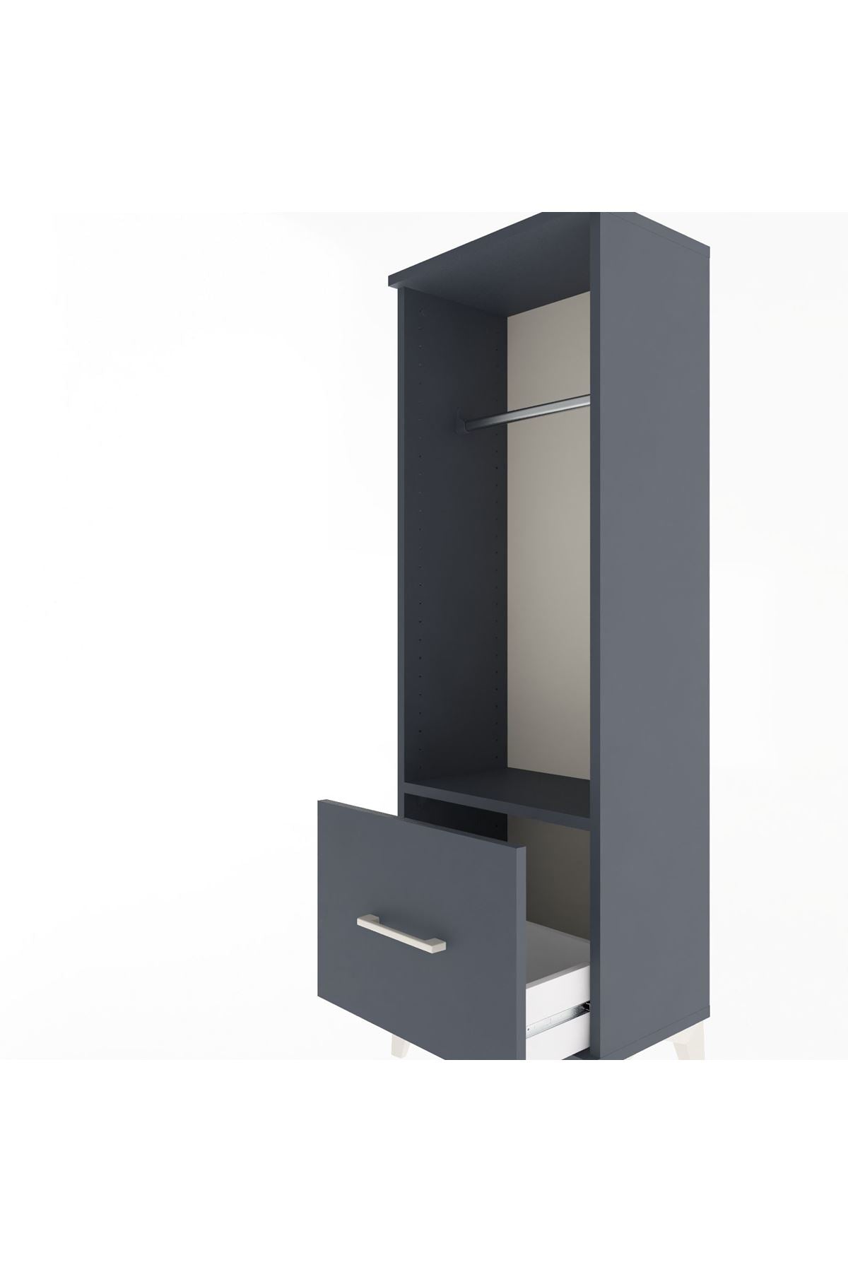 Arges Dolap Tek Raflı Tek Çekmeceli Tek Askılı 44x30x134 Antrasit-Antrasit