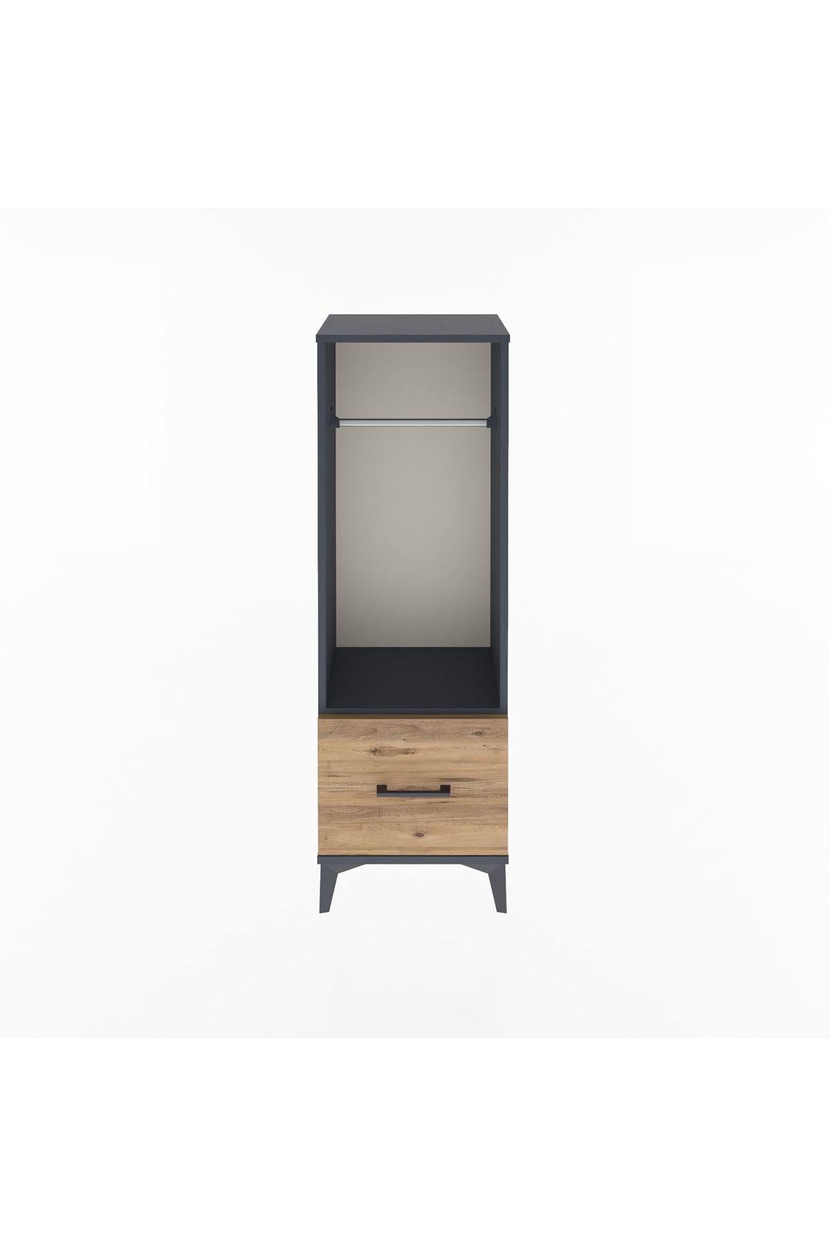 Arges Dolap Tek Raflı Tek Çekmeceli Tek Askılı 44x30x134 Antrasit-Çam