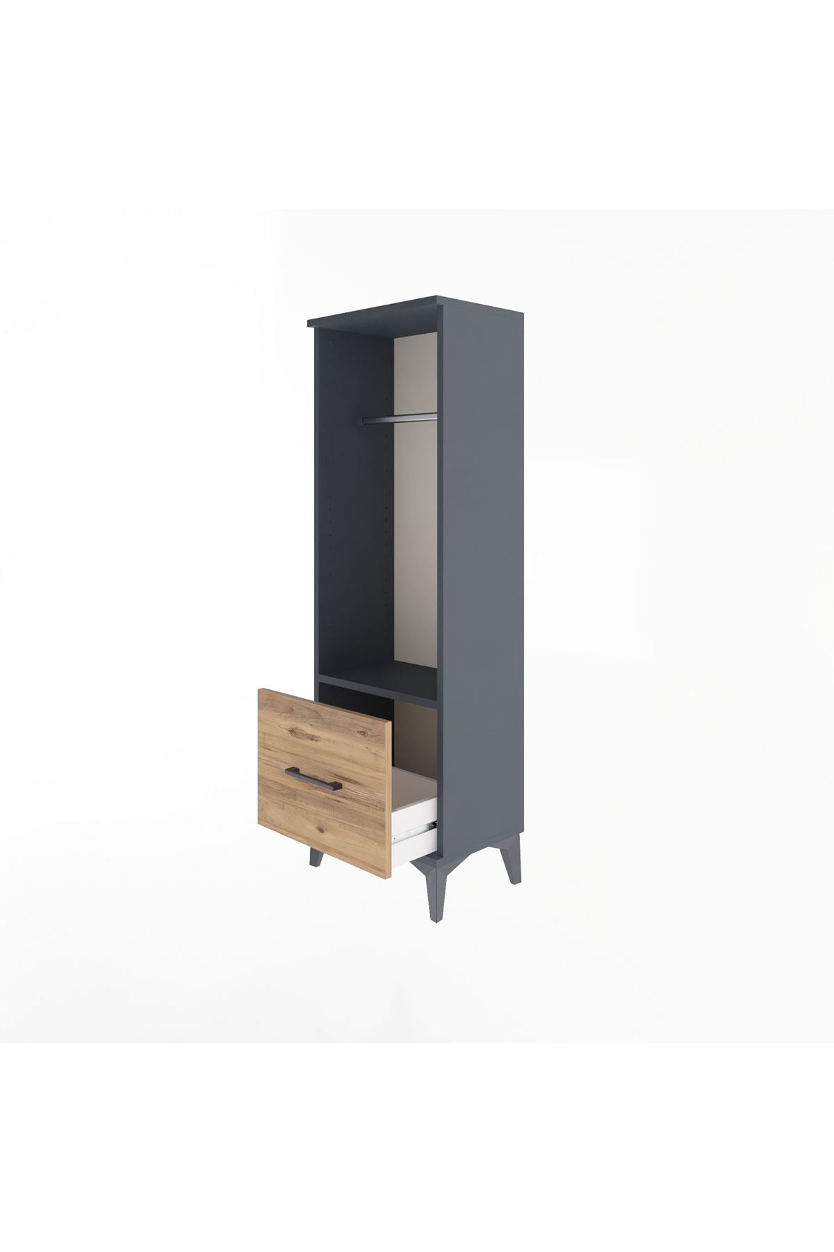 Arges Dolap Tek Raflı Tek Çekmeceli Tek Askılı 44x30x134 Antrasit-Çam