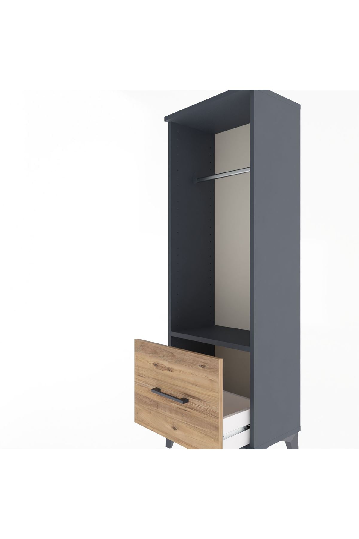 Arges Dolap Tek Raflı Tek Çekmeceli Tek Askılı 44x30x134 Antrasit-Çam