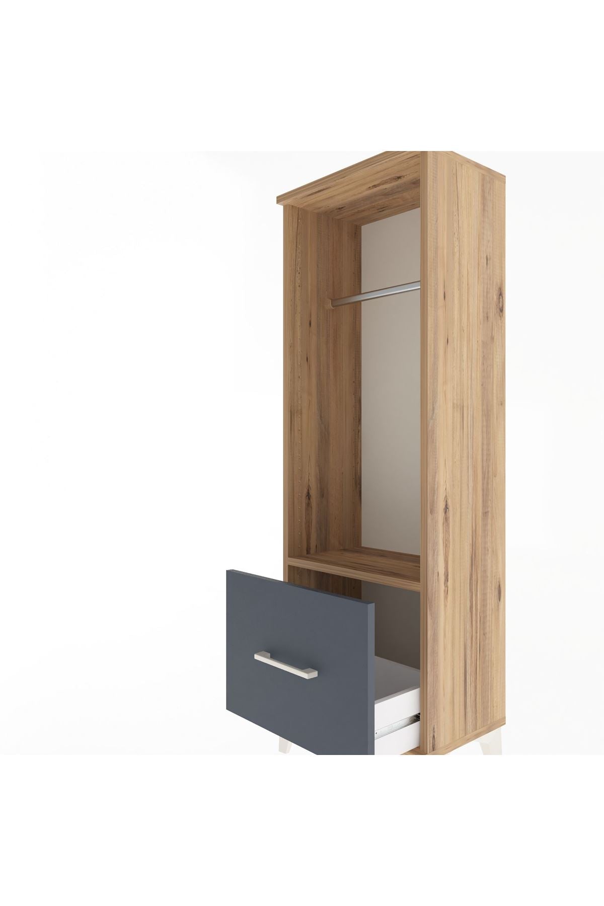 Arges Dolap Tek Raflı Tek Çekmeceli Tek Askılı 44x30x134 Çam-Antrasit
