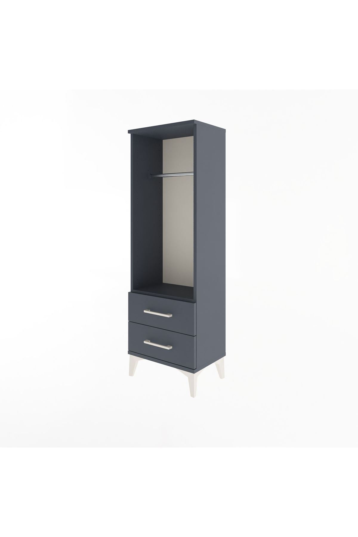 Arges Dolap Tek Raflı 2 Çekmeceli Tek Askılı 44x30x134 Antrasit-Antrasit