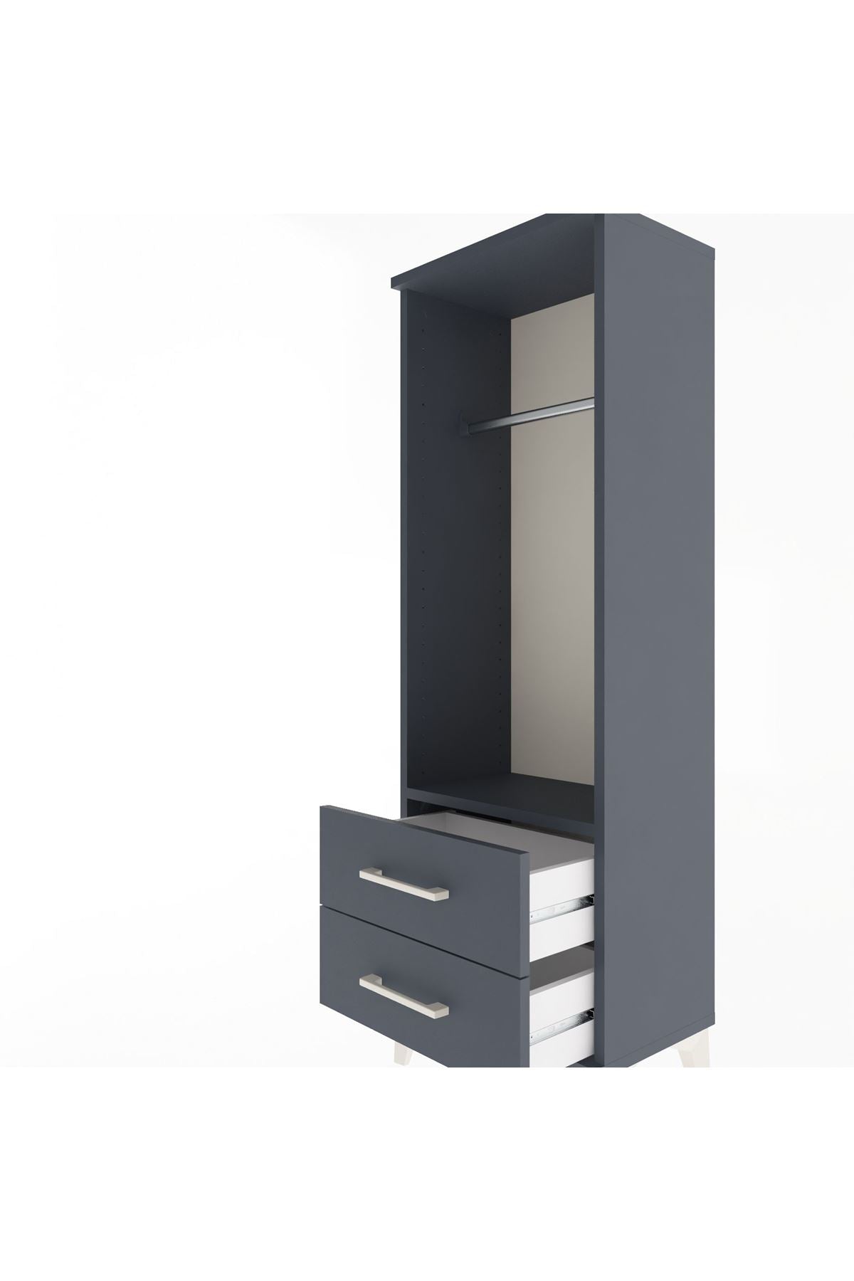 Arges Dolap Tek Raflı 2 Çekmeceli Tek Askılı 44x30x134 Antrasit-Antrasit