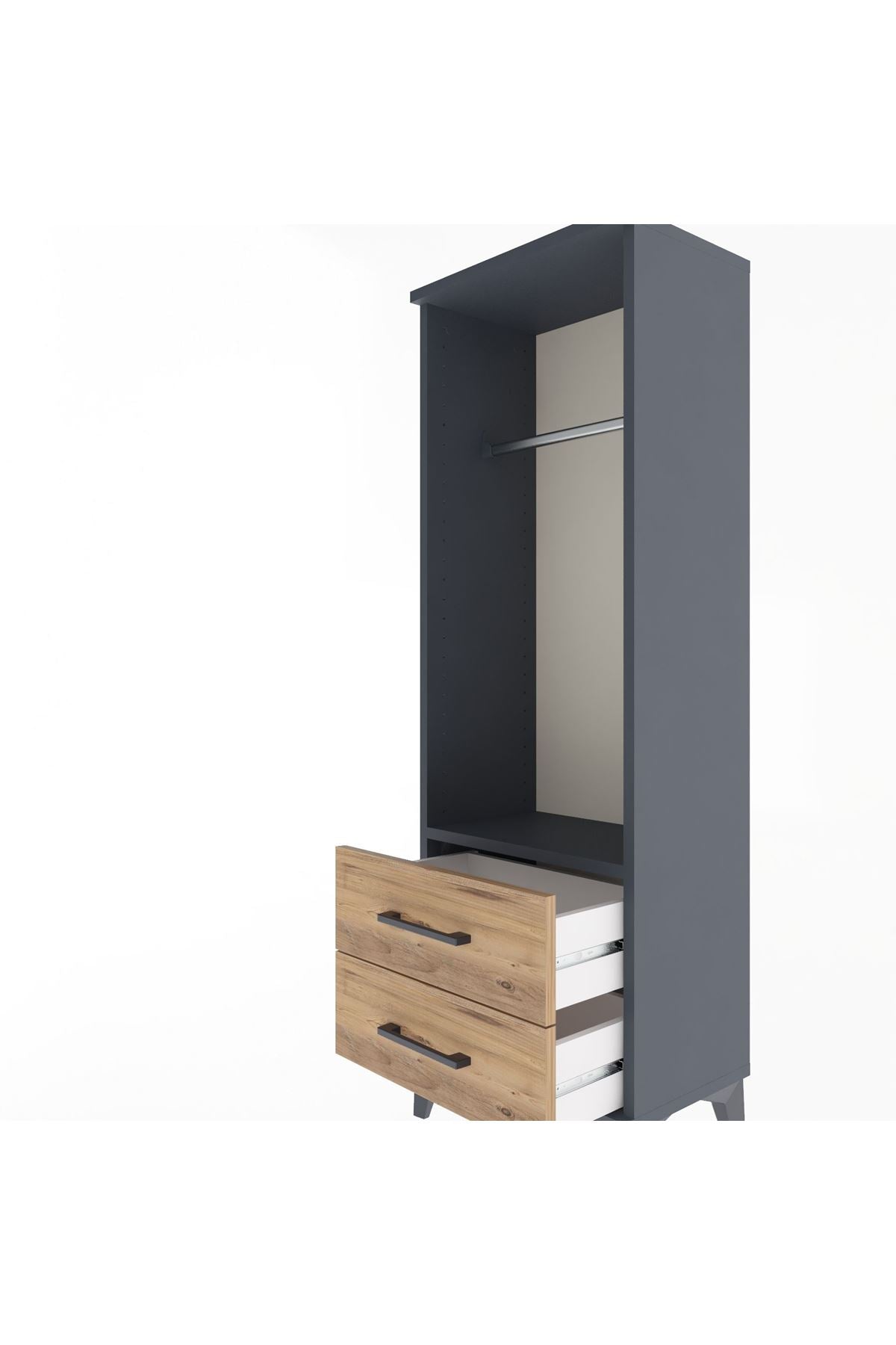 Arges Dolap Tek Raflı 2 Çekmeceli Tek Askılı 44x30x134 Antrasit-Çam