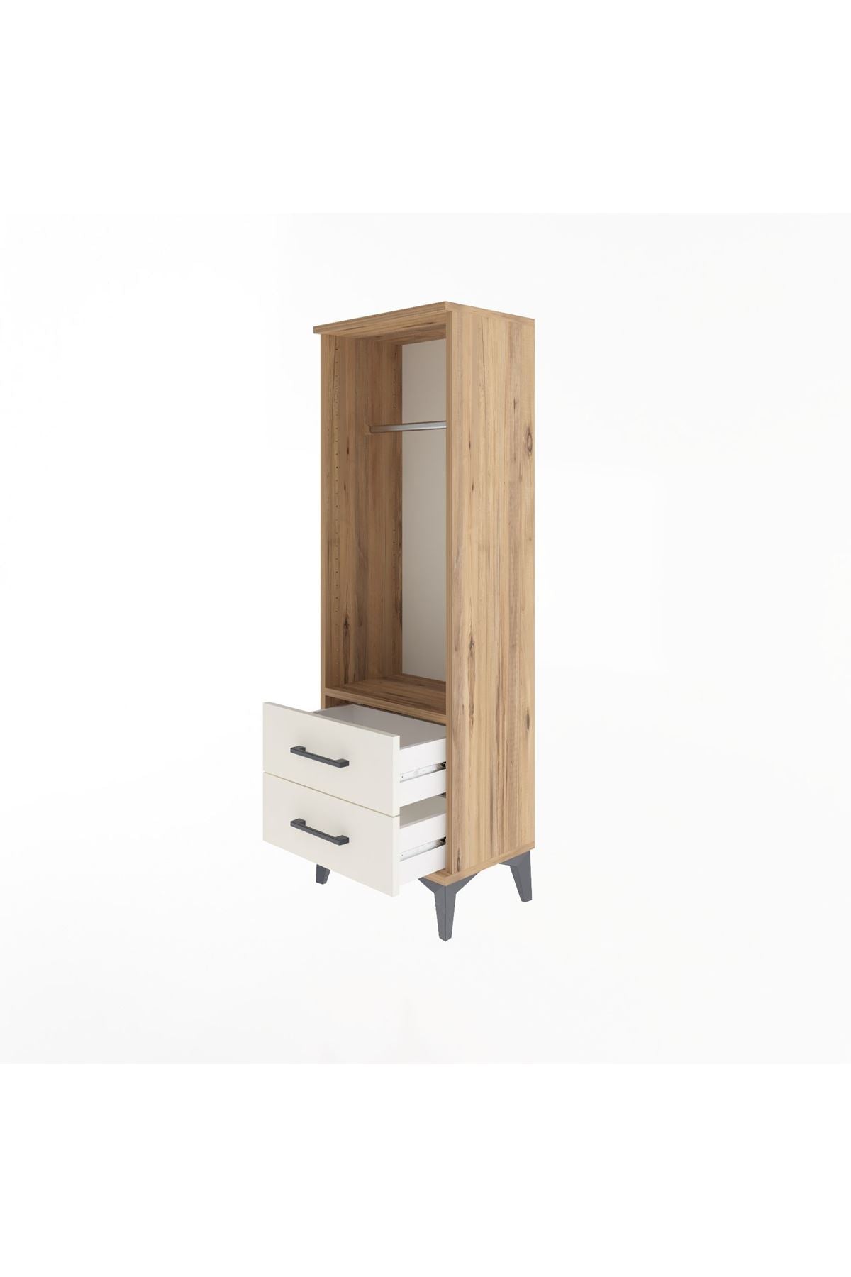 Arges Dolap Tek Raflı 2 Çekmeceli Tek Askılı 44x30x134 Çam-Aytaşı