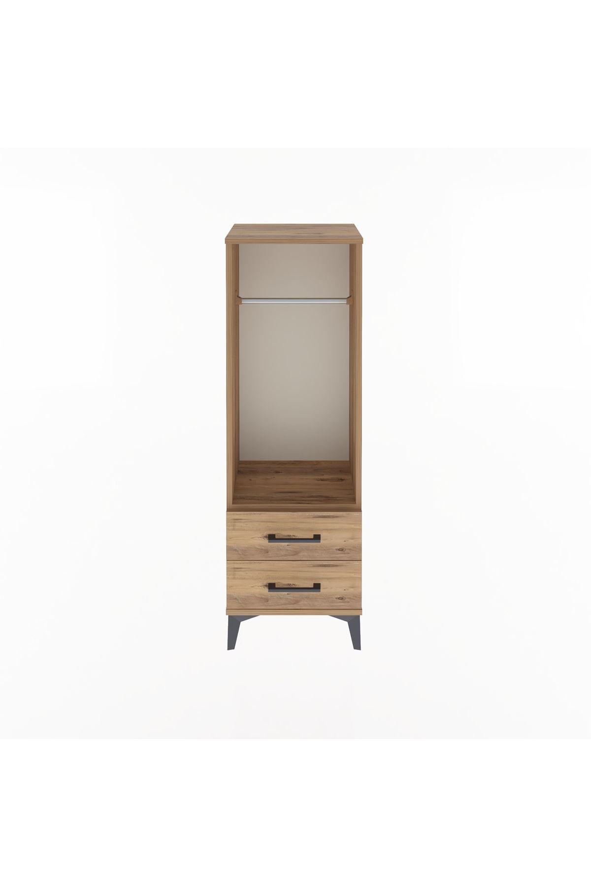 Arges Dolap Tek Raflı 2 Çekmeceli Tek Askılı 44x30x134 Çam-Çam