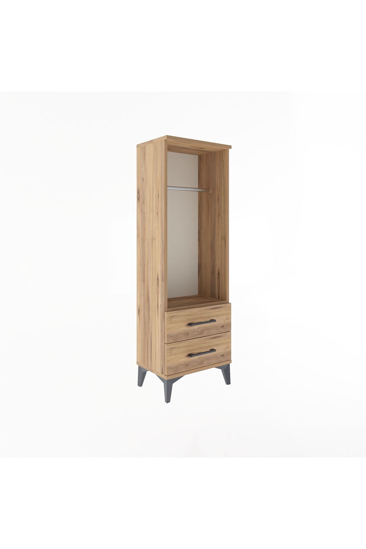 Arges Dolap Tek Raflı 2 Çekmeceli Tek Askılı 44x30x134 Çam-Çam