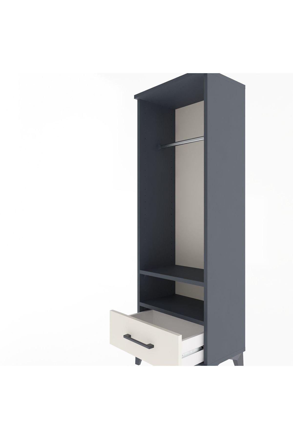 Arges Dolap 2 Raflı Tek Çekmeceli Tek Askılı 44x30x134 Antrasit-Aytaşı