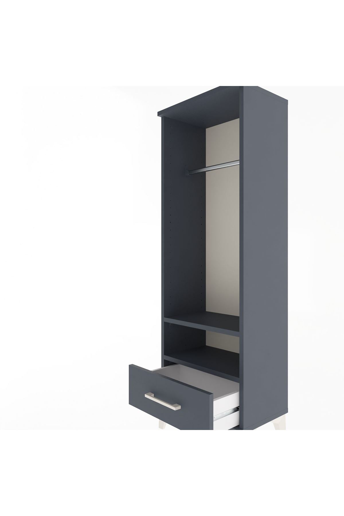 Arges Dolap 2 Raflı Tek Çekmeceli Tek Askılı 44x30x134 Antrasit-Antrasit