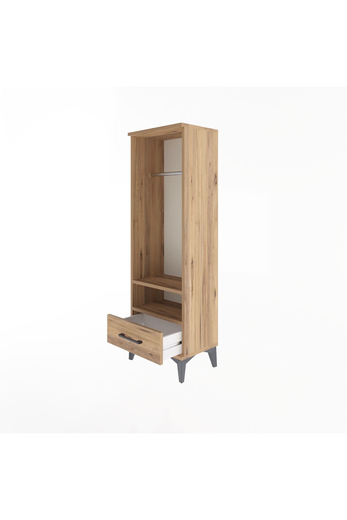 Arges Dolap 2 Raflı Tek Çekmeceli Tek Askılı 44x30x134 Çam-Çam