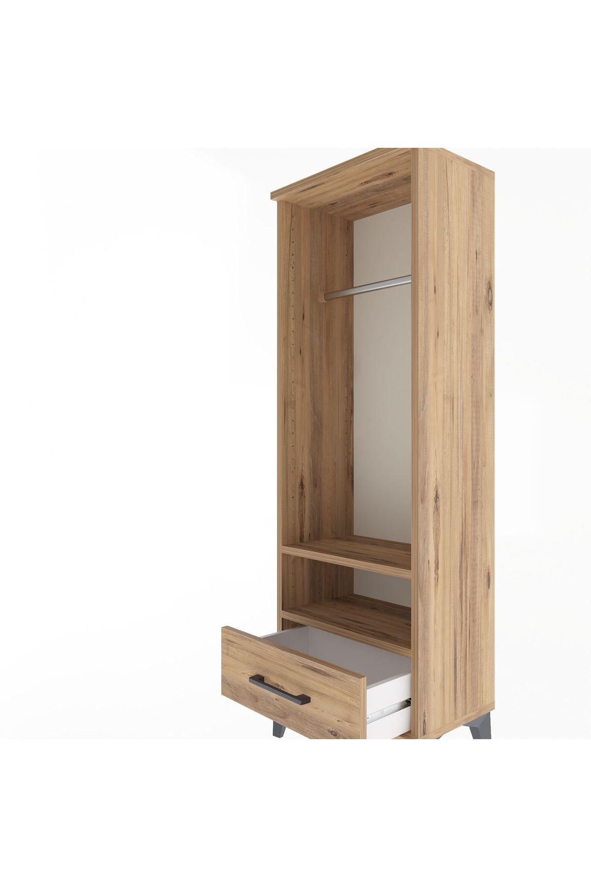 Arges Dolap 2 Raflı Tek Çekmeceli Tek Askılı 44x30x134 Çam-Çam