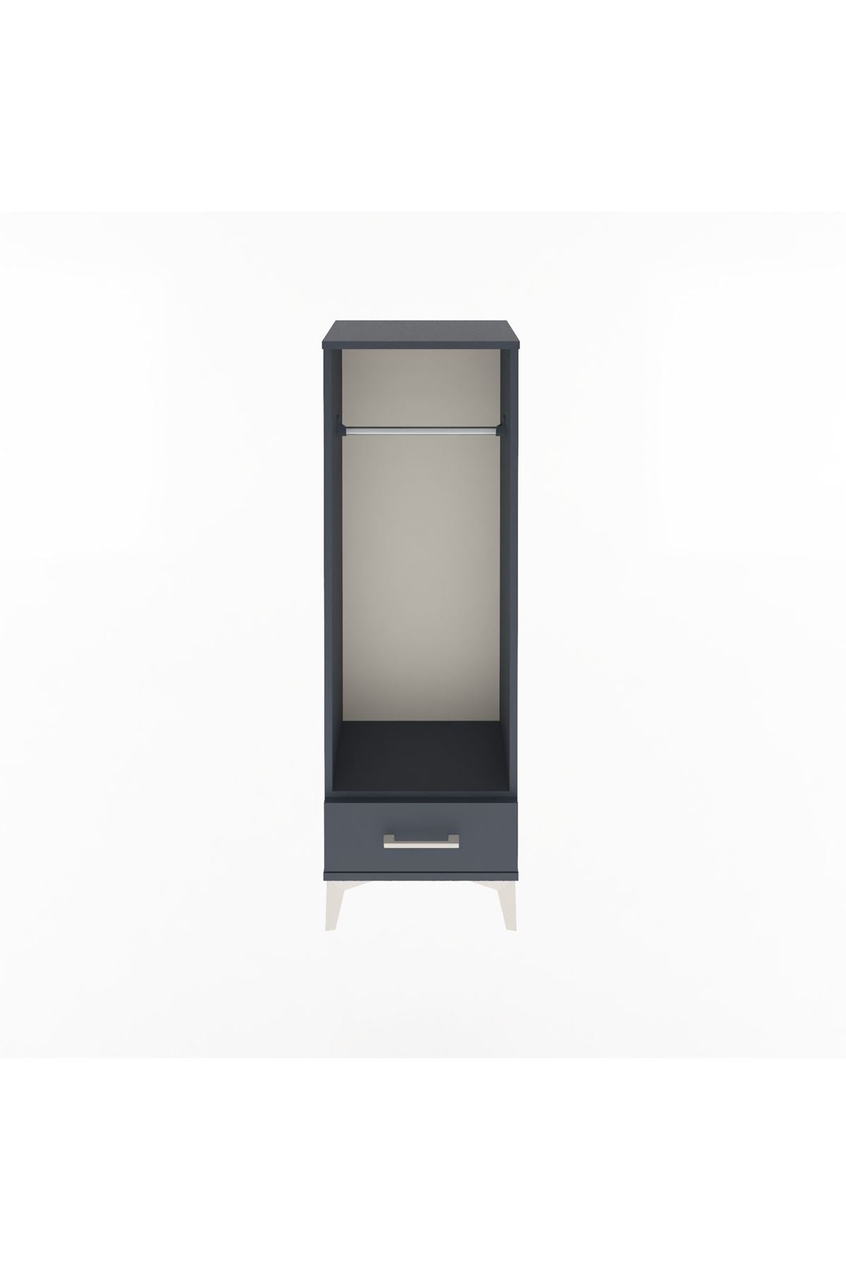 Arges Dolap Tek Raflı Tek Çekmeceli Tek Askılı 44x30x134 Antrasit-Antrasit