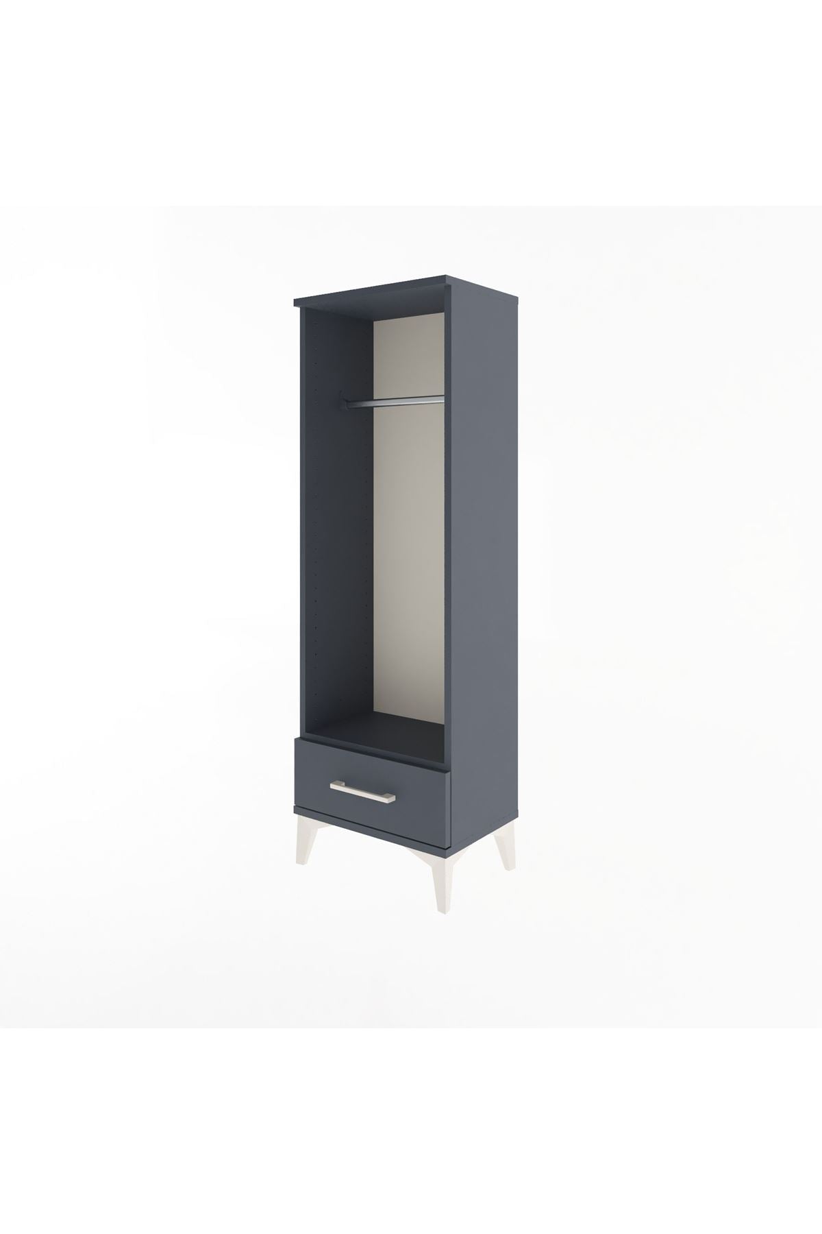 Arges Dolap Tek Raflı Tek Çekmeceli Tek Askılı 44x30x134 Antrasit-Antrasit