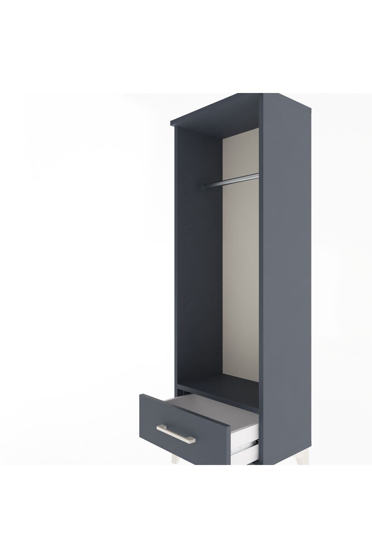 Arges Dolap Tek Raflı Tek Çekmeceli Tek Askılı 44x30x134 Antrasit-Antrasit