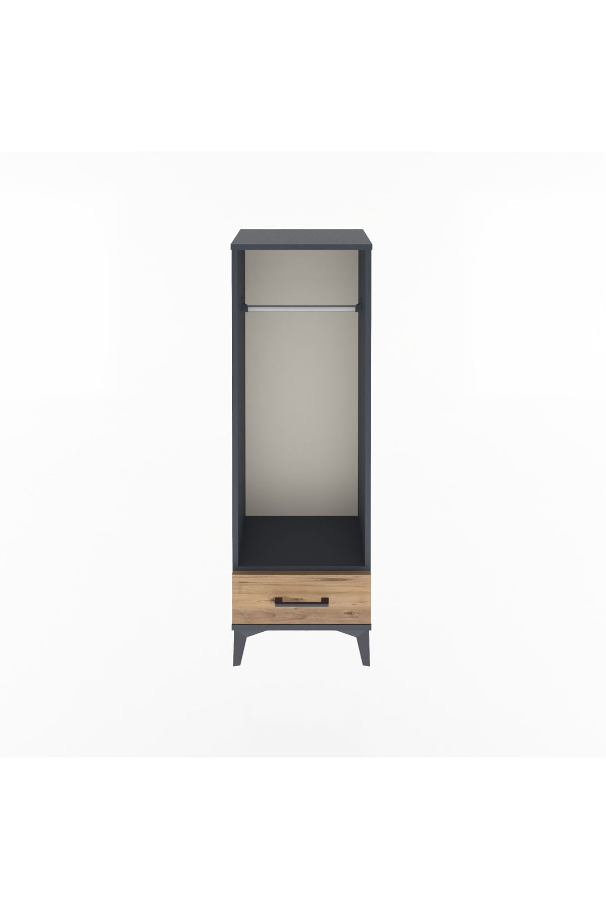 Arges Dolap Tek Raflı Tek Çekmeceli Tek Askılı 44x30x134 Antrasit-Çam