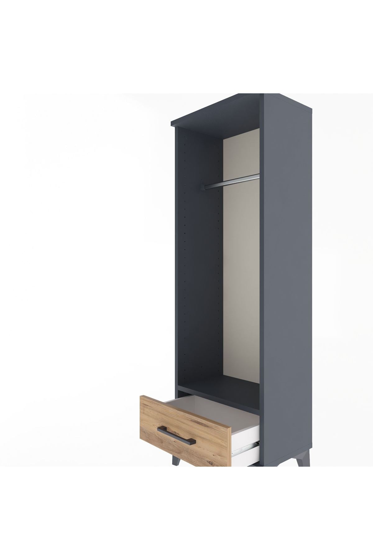 Arges Dolap Tek Raflı Tek Çekmeceli Tek Askılı 44x30x134 Antrasit-Çam