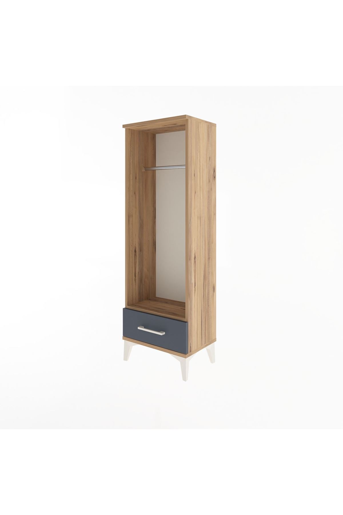 Arges Dolap Tek Raflı Tek Çekmeceli Tek Askılı 44x30x134 Çam-Antrasit