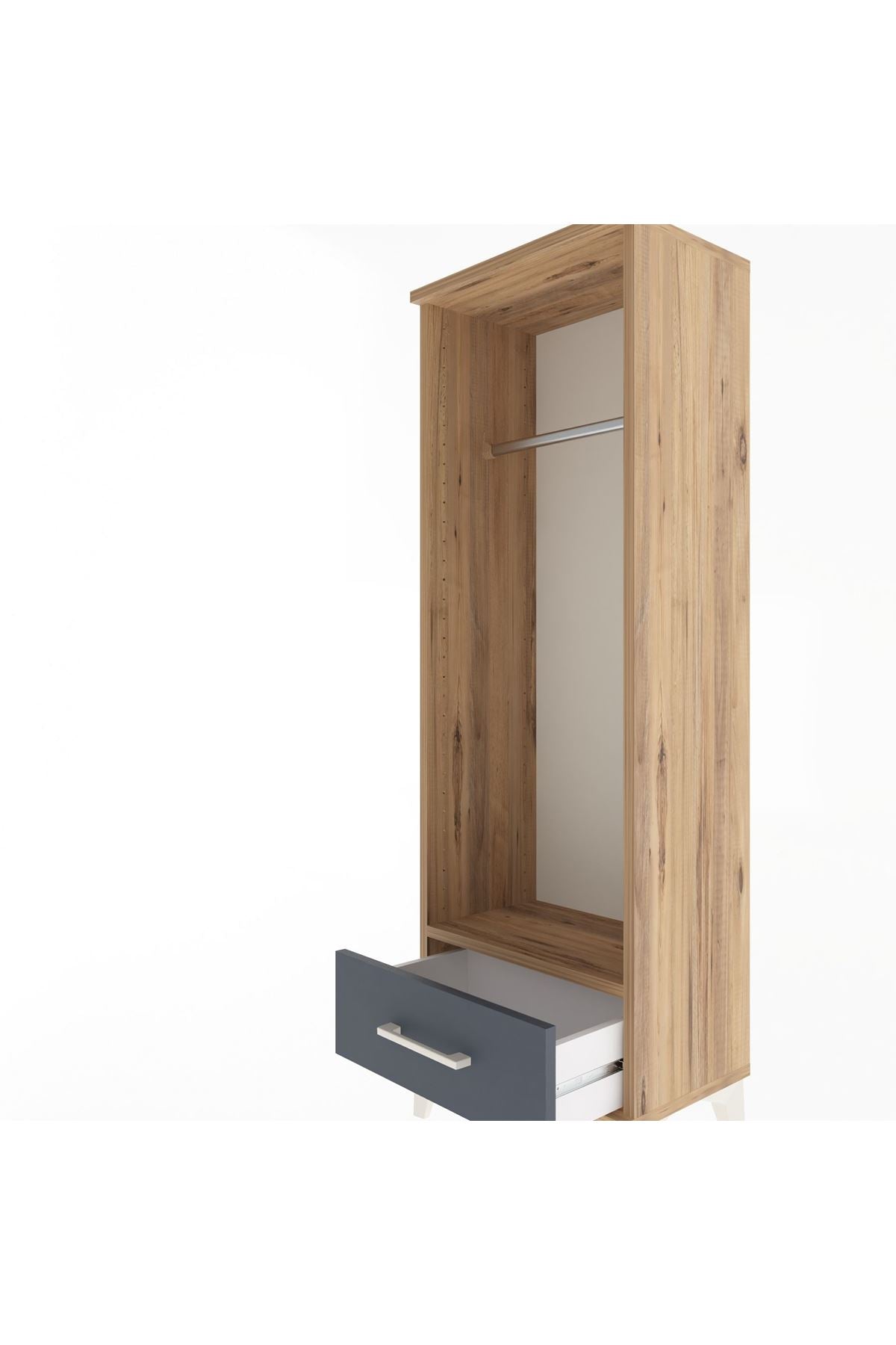 Arges Dolap Tek Raflı Tek Çekmeceli Tek Askılı 44x30x134 Çam-Antrasit