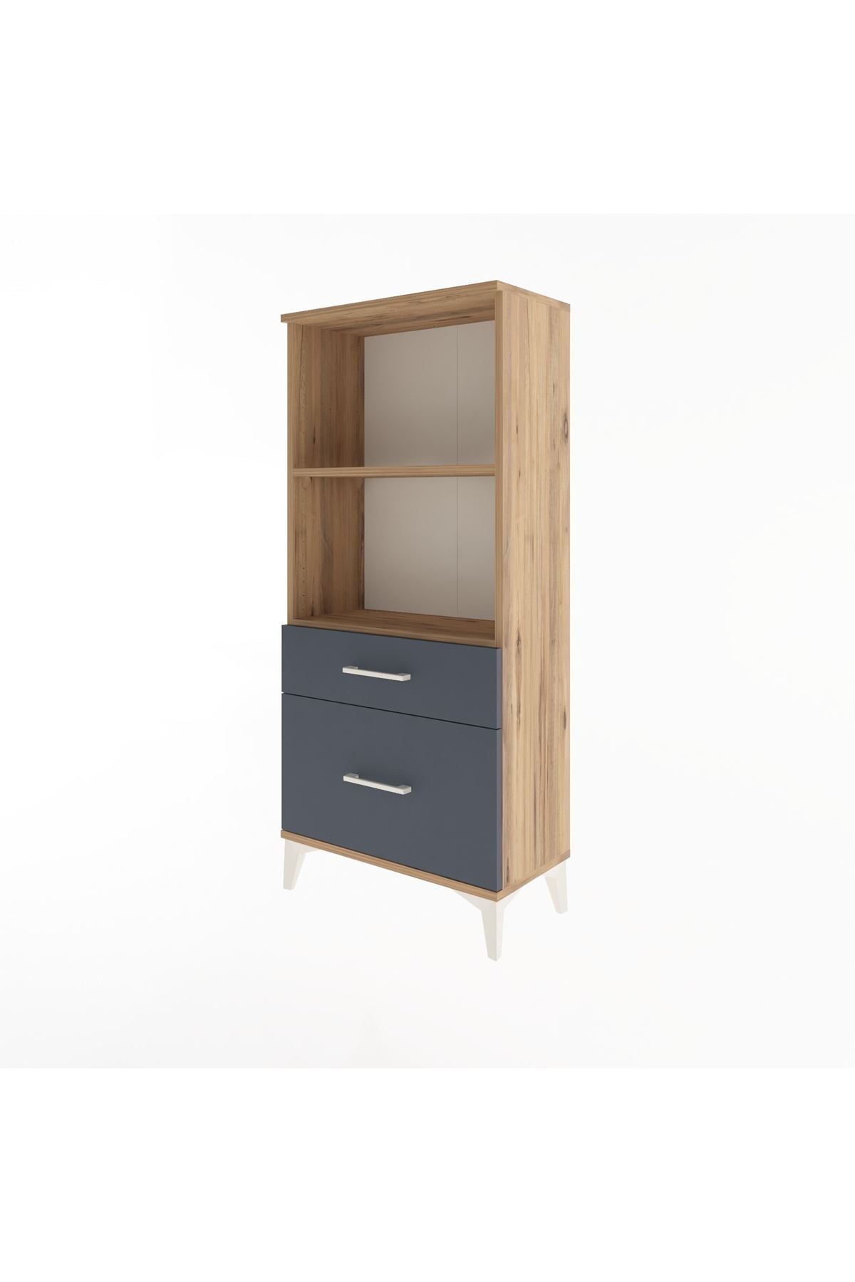 Arges Dolap 2 Raflı 2 Çekmeceli 60x30x134 Çam-Antrasit