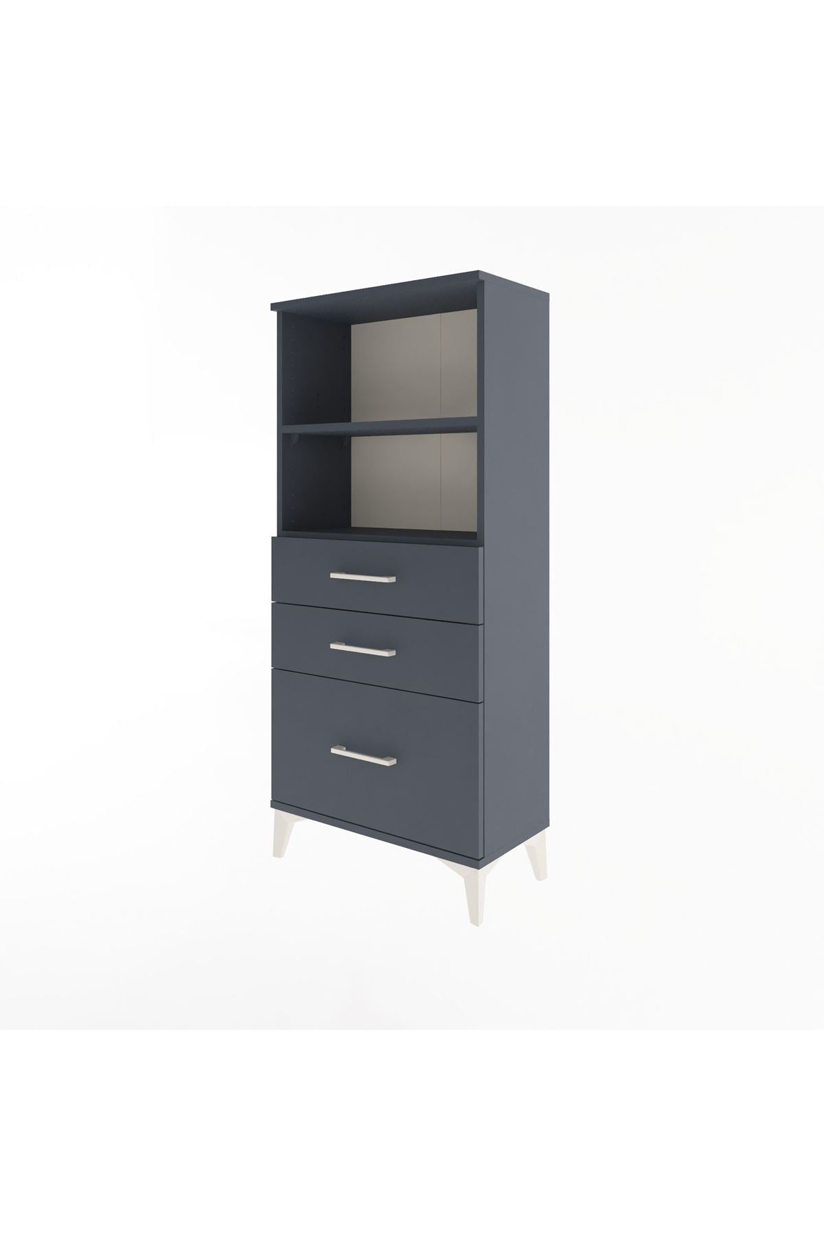 Arges Dolap 2 Raflı 3 Çekmeceli 60x30x134 Antrasit-Antrasit