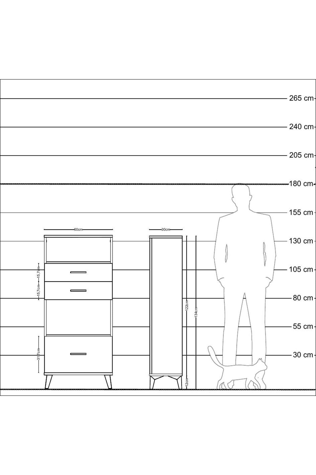 Arges Dolap 2 Raflı 3 Çekmeceli 60x30x134 Antrasit-Antrasit