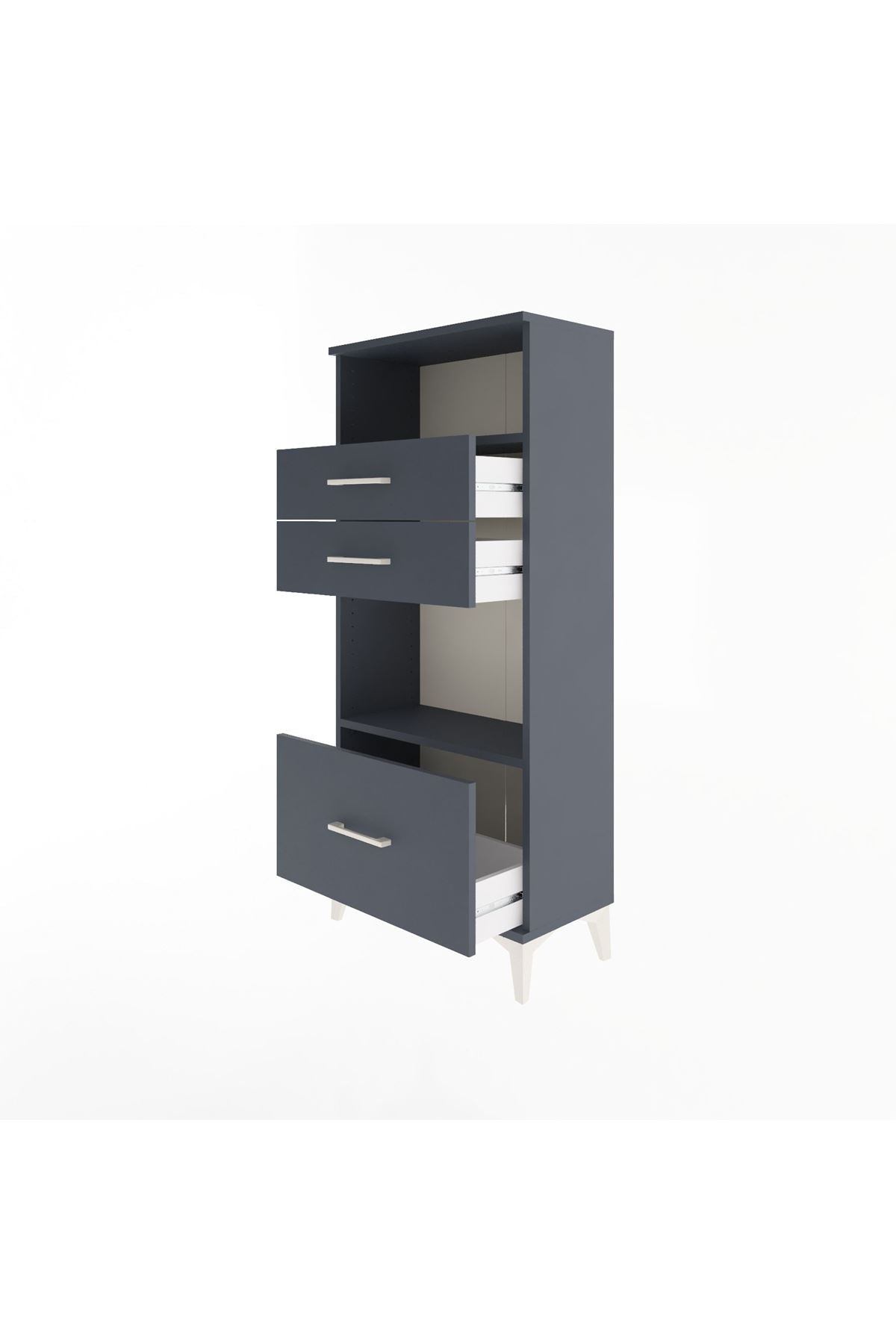 Arges Dolap 2 Raflı 3 Çekmeceli 60x30x134 Antrasit-Antrasit