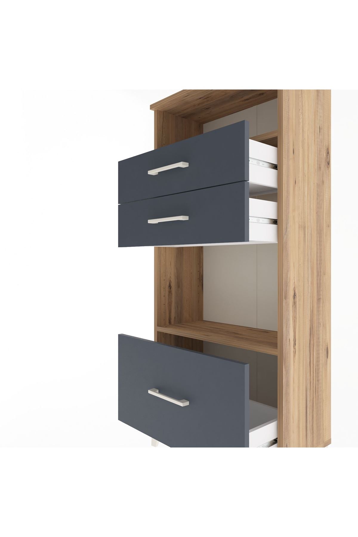 Arges Dolap 2 Raflı 3 Çekmeceli 60x30x134 Çam-Antrasit