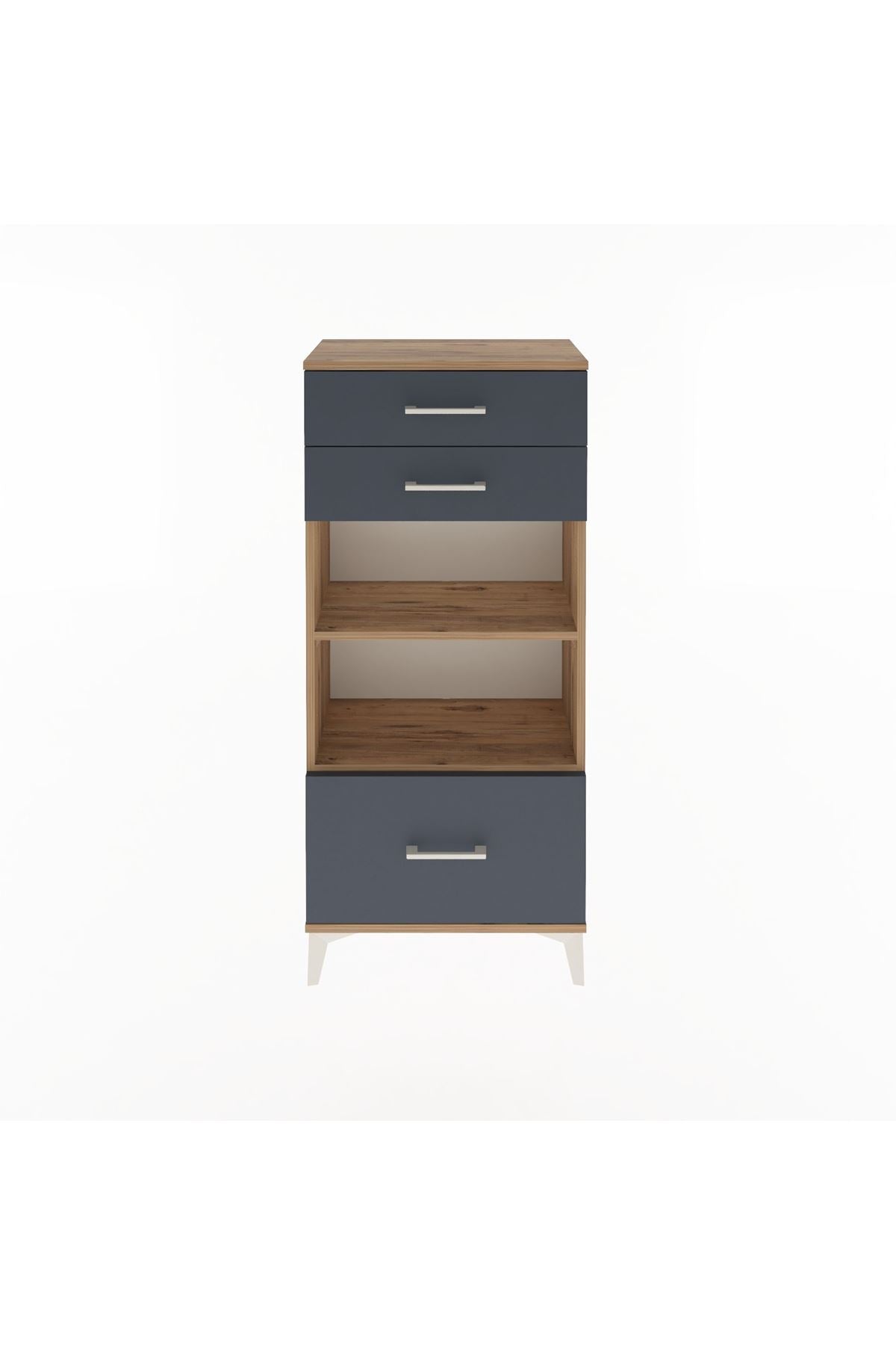 Arges Dolap 2 Raflı 3 Çekmeceli 60x30x134 Çam-Antrasit