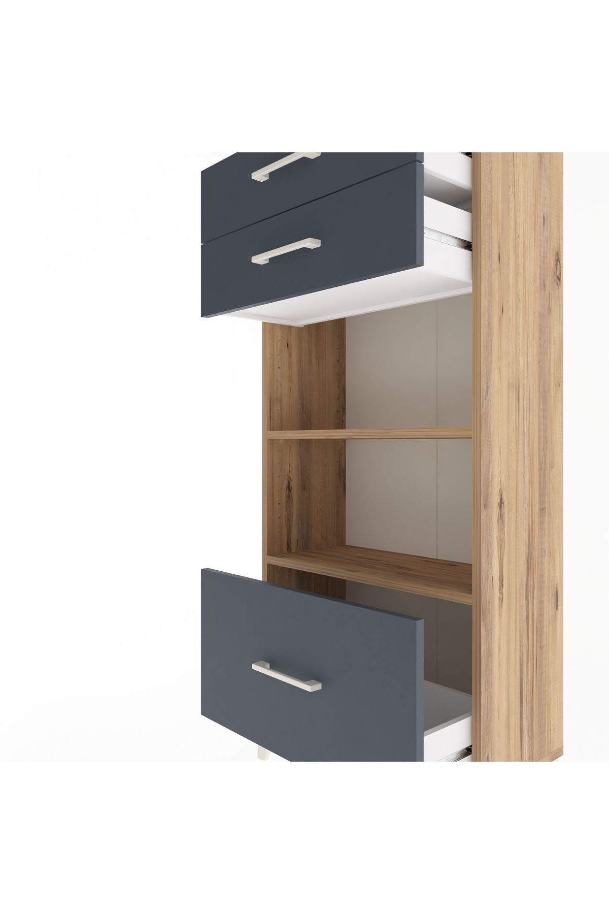 Arges Dolap 2 Raflı 3 Çekmeceli 60x30x134 Çam-Antrasit