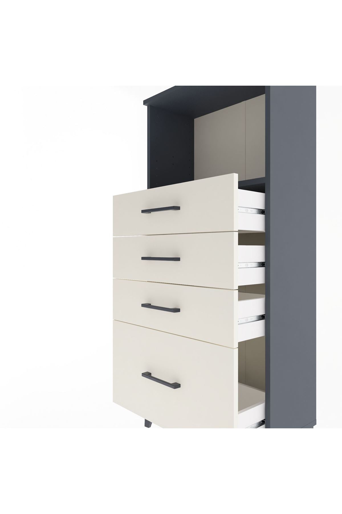 Arges Dolap Tek Raflı 4 Çekmeceli 60x30x134 Antrasit-Aytaşı