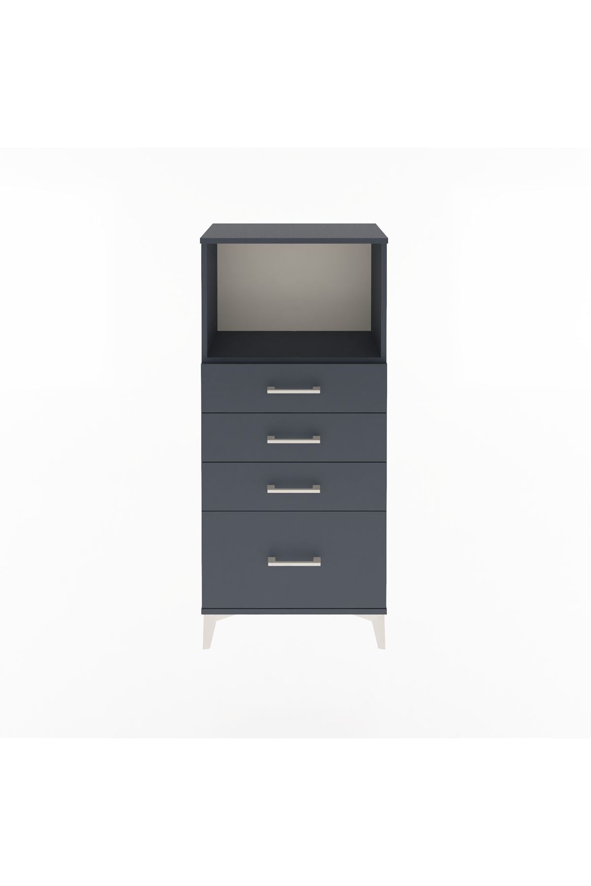 Arges Dolap Tek Raflı 4 Çekmeceli 60x30x134 Antrasit-Antrasit