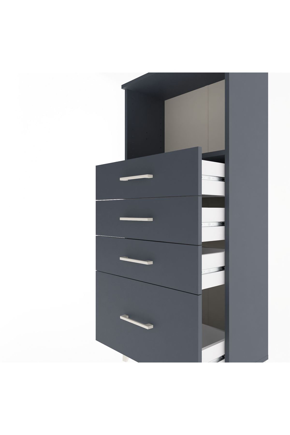 Arges Dolap Tek Raflı 4 Çekmeceli 60x30x134 Antrasit-Antrasit