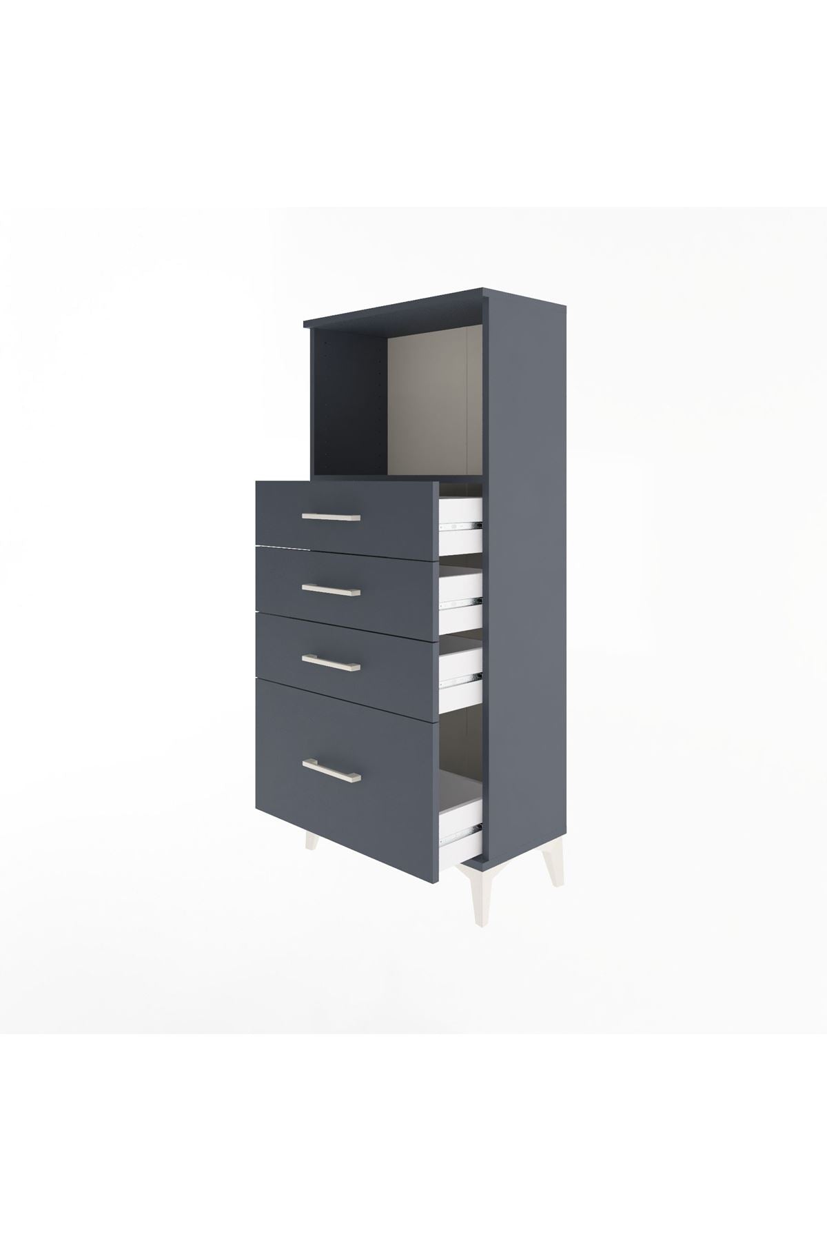 Arges Dolap Tek Raflı 4 Çekmeceli 60x30x134 Antrasit-Antrasit