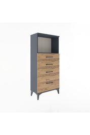 Arges Dolap Tek Raflı 4 Çekmeceli 60x30x134 Antrasit-Çam