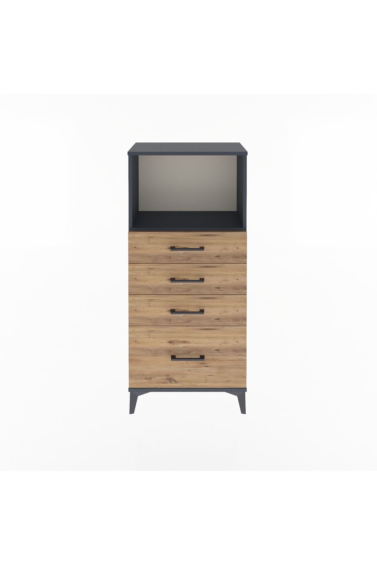 Arges Dolap Tek Raflı 4 Çekmeceli 60x30x134 Antrasit-Çam