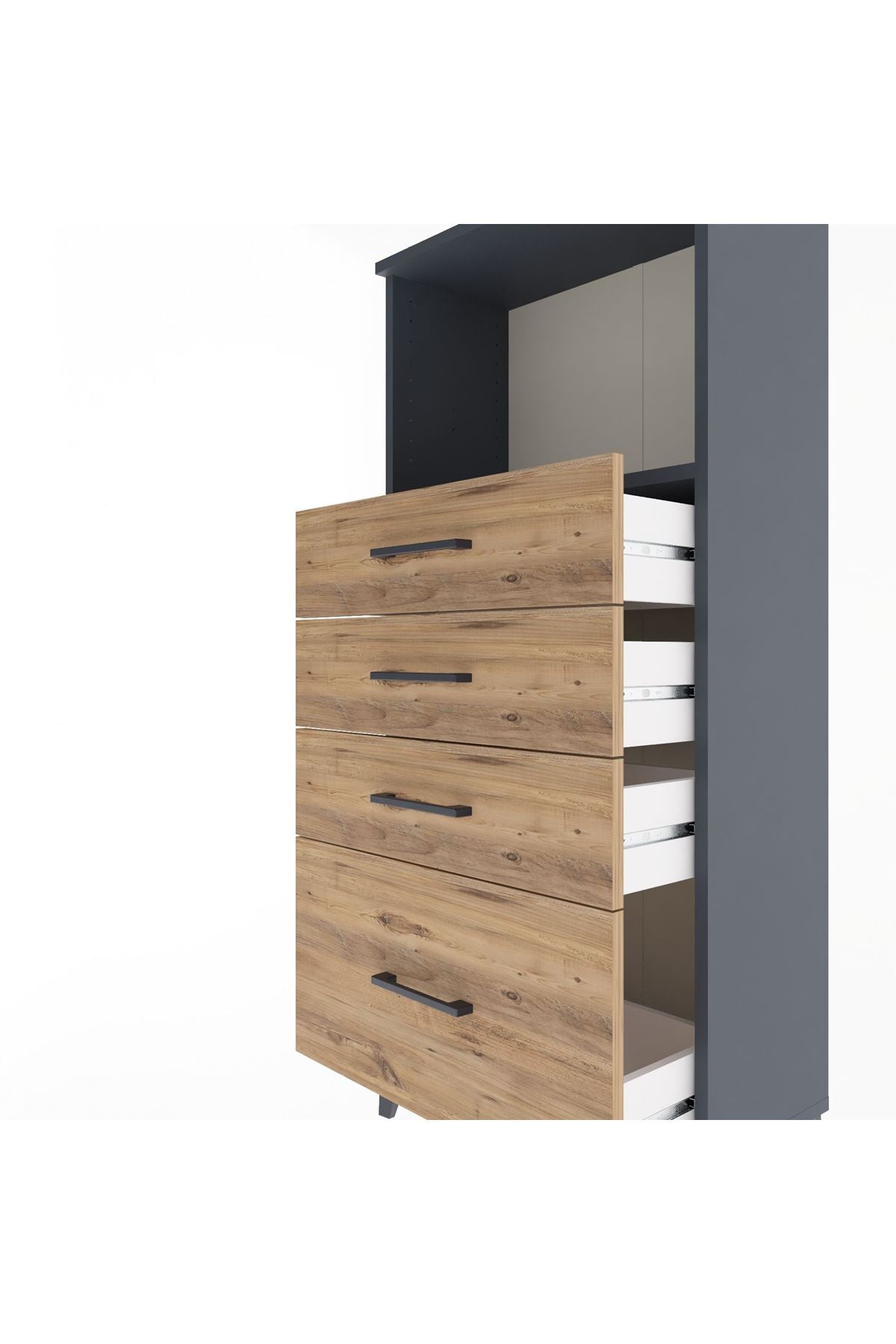 Arges Dolap Tek Raflı 4 Çekmeceli 60x30x134 Antrasit-Çam