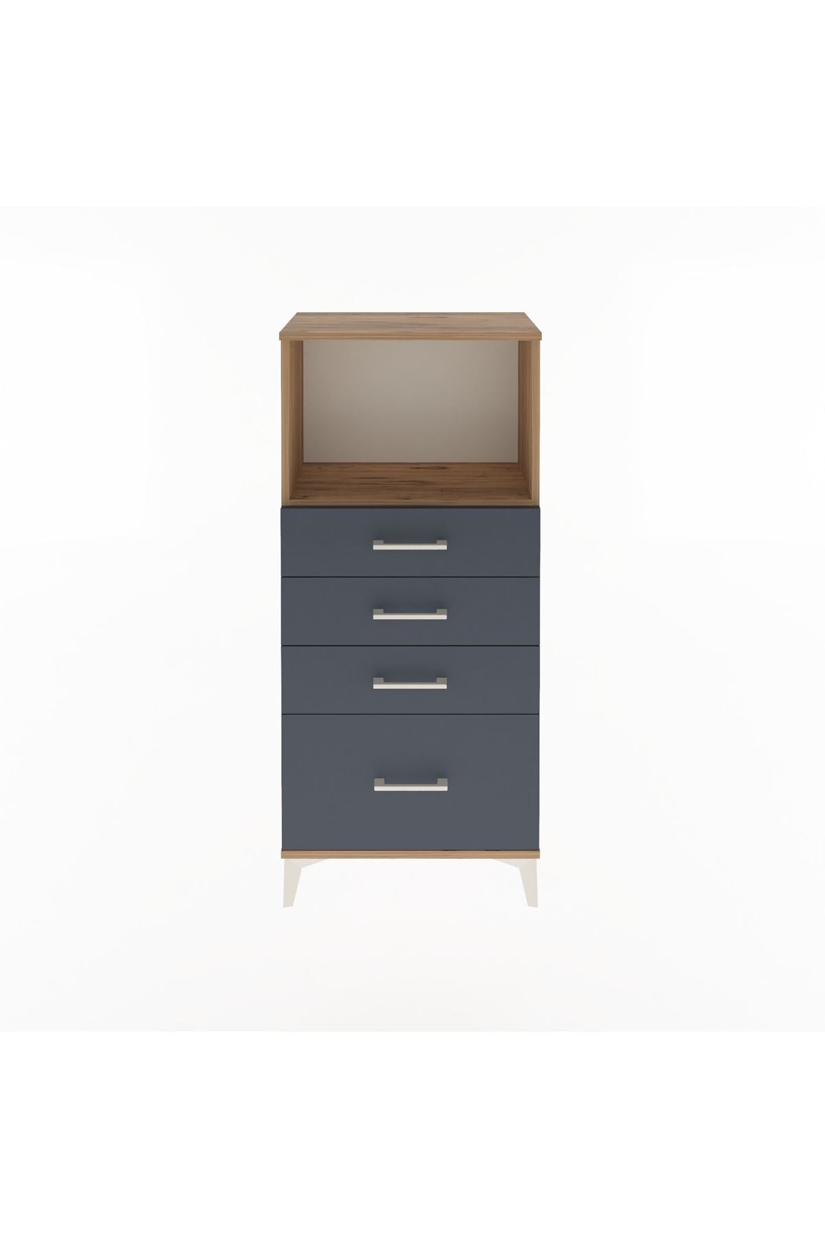 Arges Dolap Tek Raflı 4 Çekmeceli 60x30x134 Çam-Antrasit