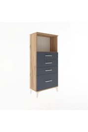 Arges Dolap Tek Raflı 4 Çekmeceli 60x30x134 Çam-Antrasit