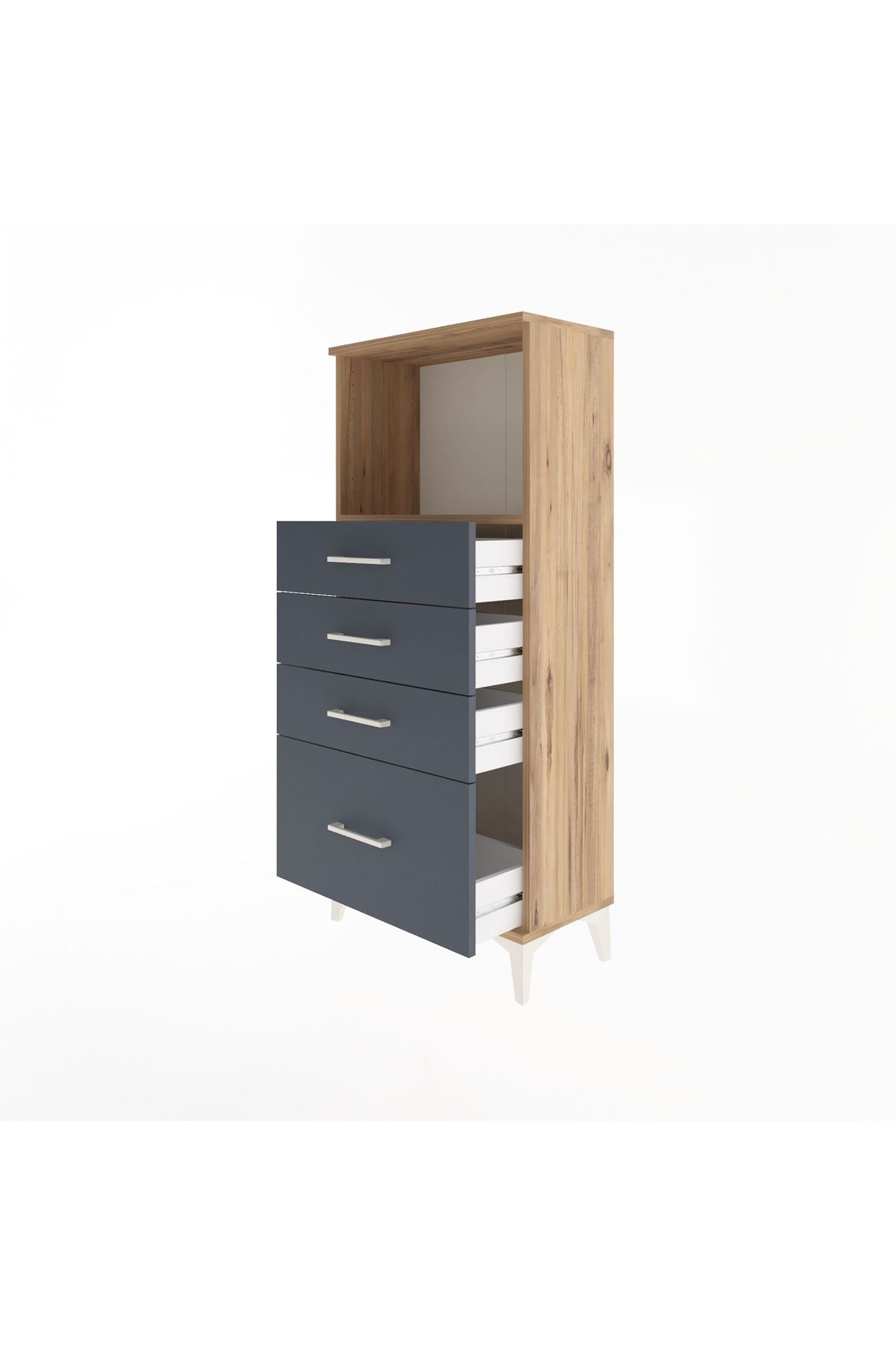 Arges Dolap Tek Raflı 4 Çekmeceli 60x30x134 Çam-Antrasit