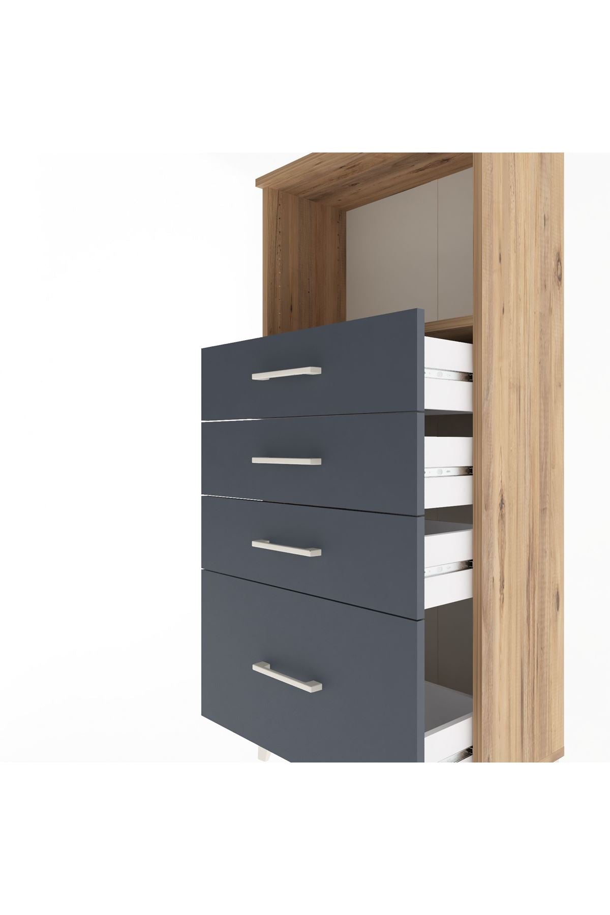 Arges Dolap Tek Raflı 4 Çekmeceli 60x30x134 Çam-Antrasit