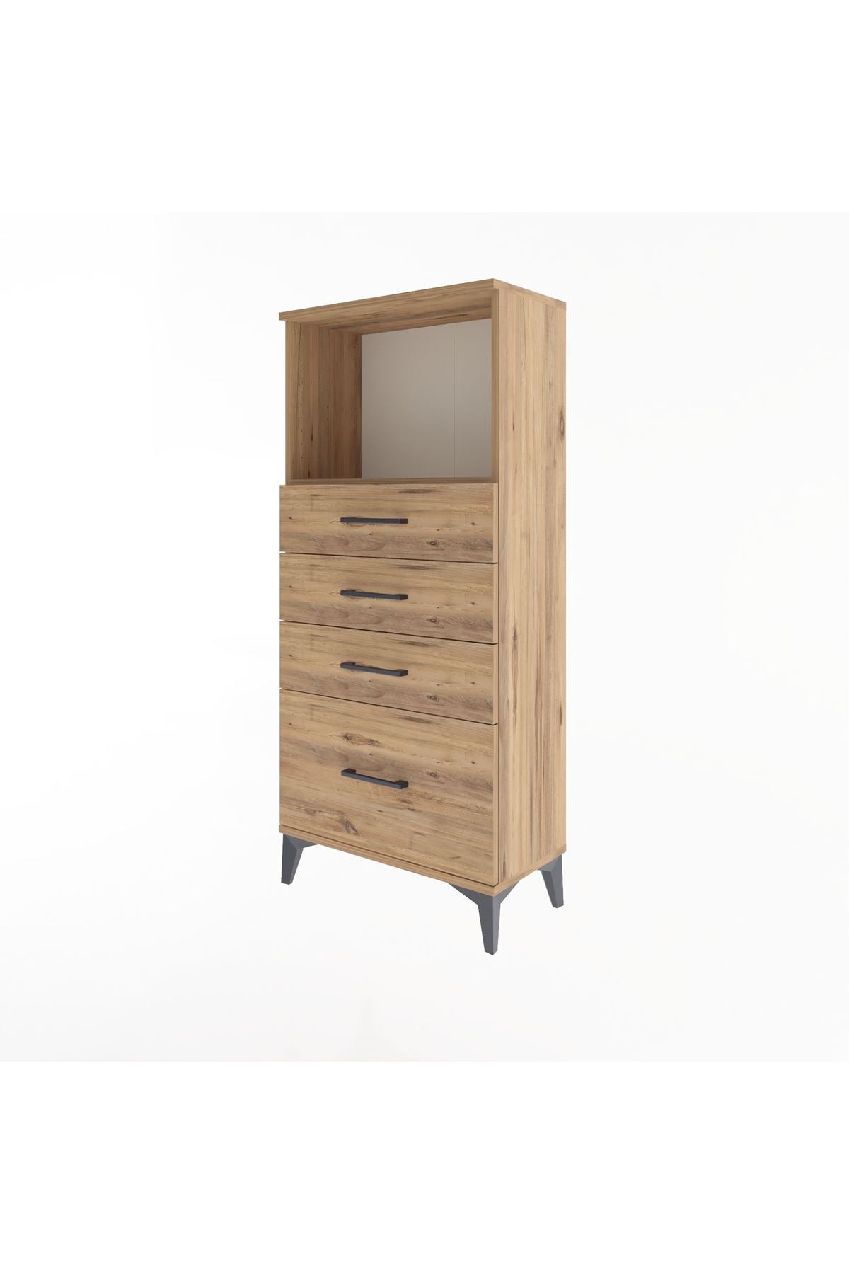 Arges Dolap Tek Raflı 4 Çekmeceli 60x30x134 Çam-Çam